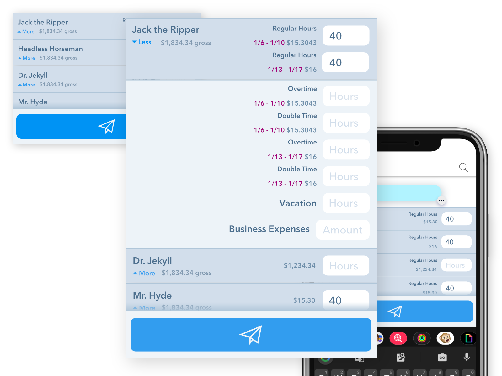 High fidelity Roll payroll screen