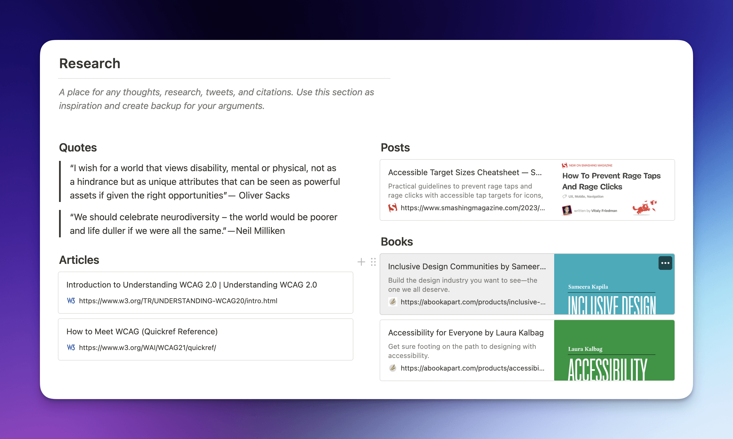 Screnshot of the Notion template for small business lead generation research