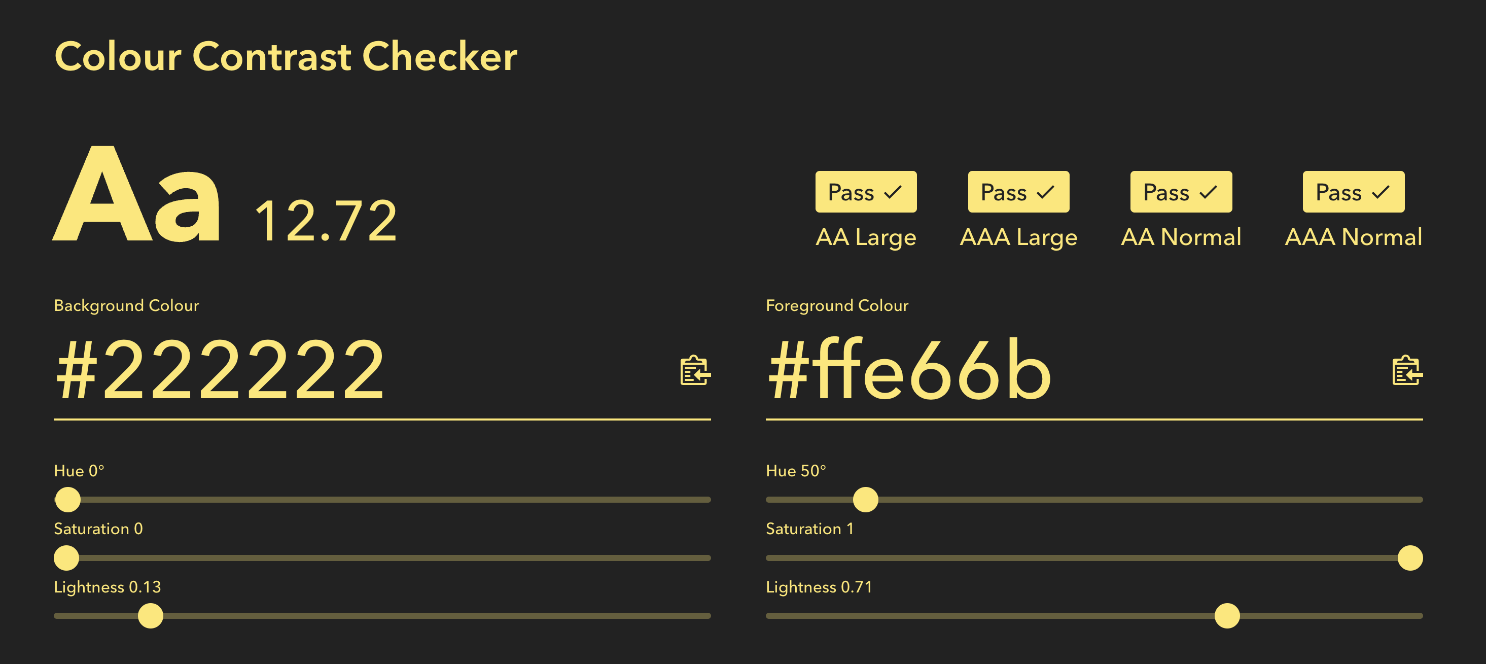 Screenshot of a color contrast checker web app: https://colourcontrast.cc/